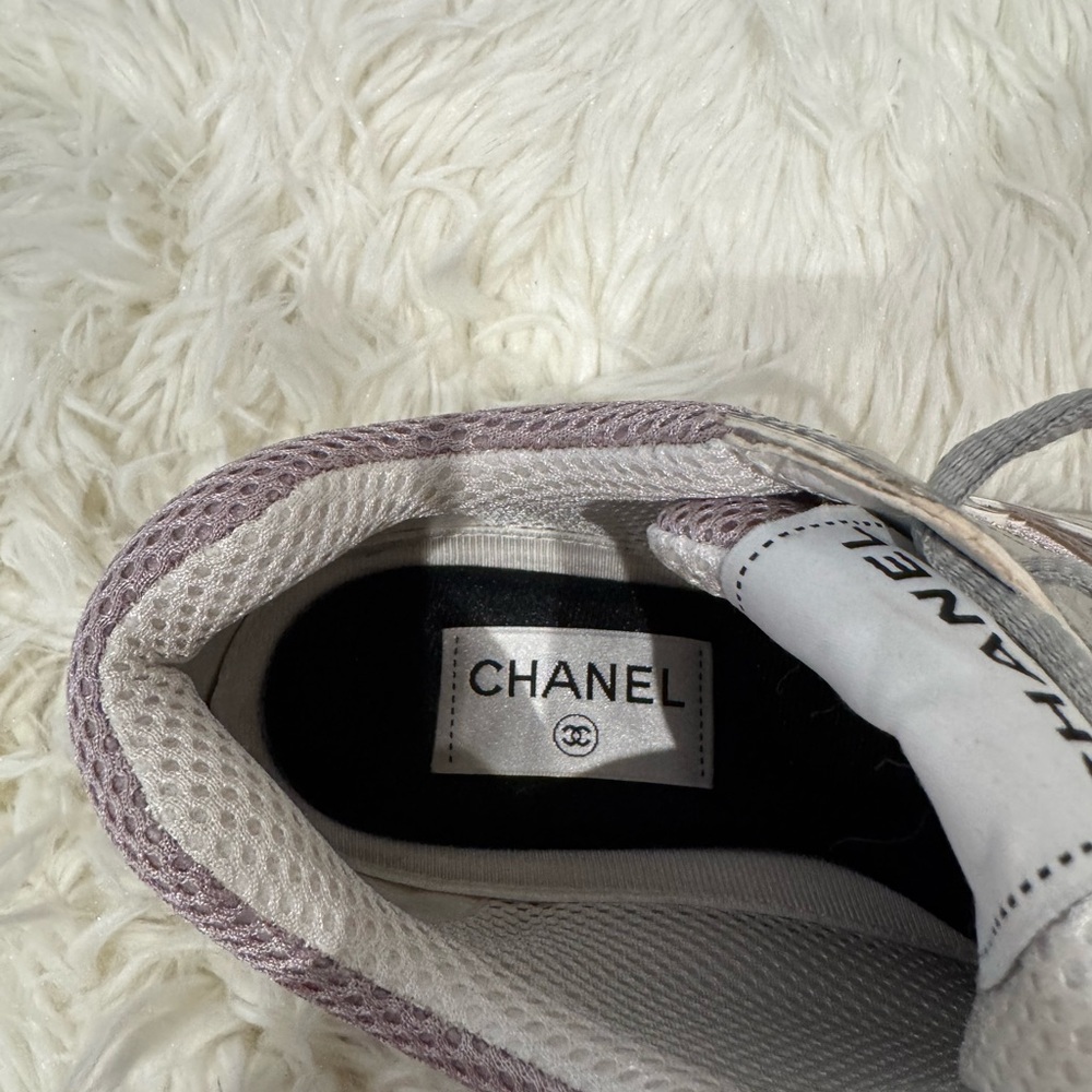 CHANEL Women's Metallic Silver and Pink Sneakers - Picture 9 of 9